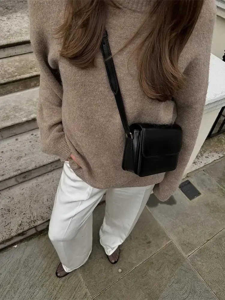 Brown Casual Round Neck Knitted Pullover Women Fashion Long Sleeve Loose Short Sweater 2024 Autumn Lady Street Knit Tops 241204