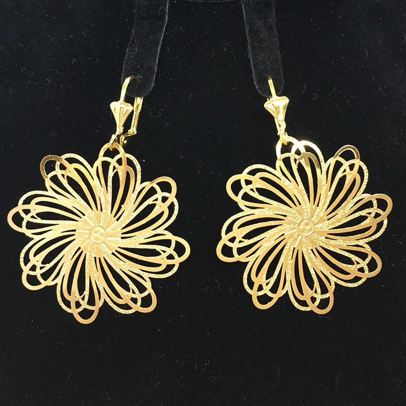 Long hanging earrings ladies chrysanthemum flower drop earrings gold-plated jewelry used for Christmas and Year parties 241205