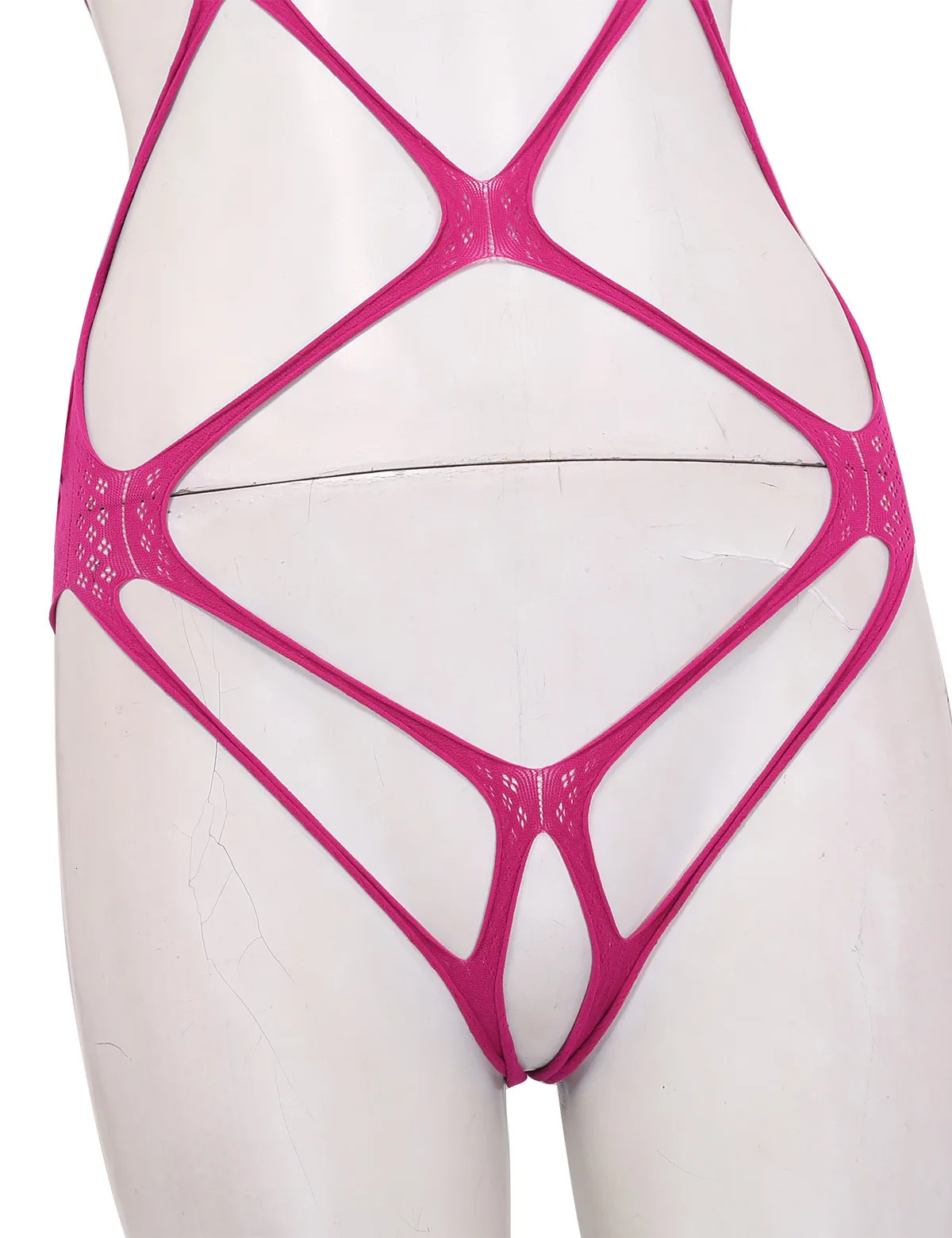 iEFiEL Sexy Women One-piece Bodysuit Hollow Fishnet Lingerie Open Cups Crotchless Bodystockings See-through Stretchy Nightwear 241205