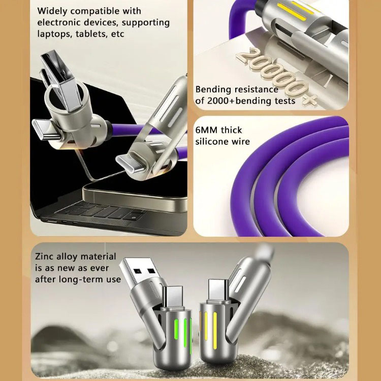 4-in-1 USB Charging Cable Fast Charging MAX 240W Multi Functional Aluminum Alloy 240W suitable For iPhone15 Samsung