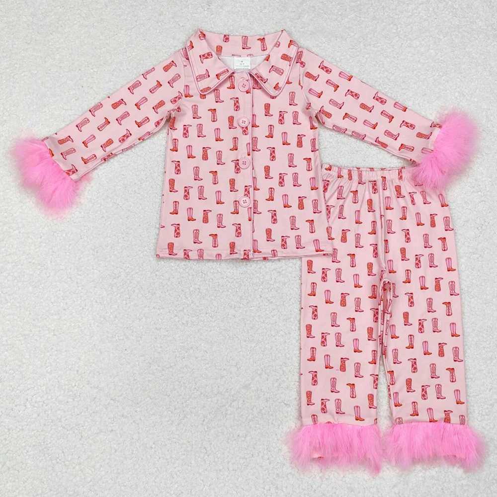 Pajamas New Fashion Kids Designer Clothes Girls Christmas Santa Claus Fur Long Sleeve Tops Pants Sets Toddler Baby Girls Pajamas Outfits H241205