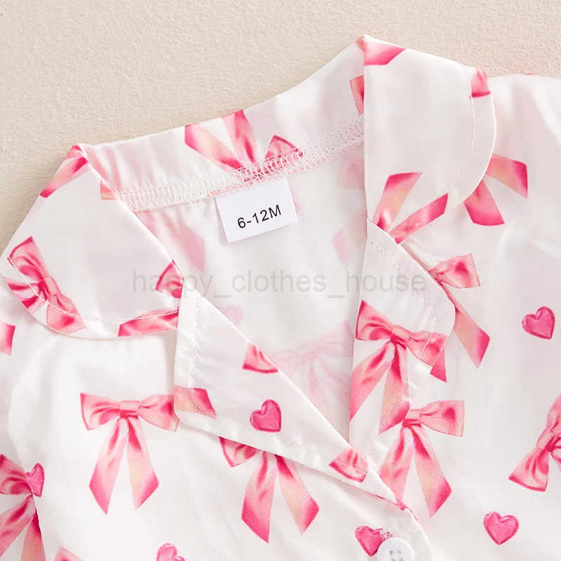 Baby Girl Silk Pajamas Set Floral Girl Button Down Feather Trim Sleeve Shirts and Pants Valentines Day Satin Pj SetsXJ241205