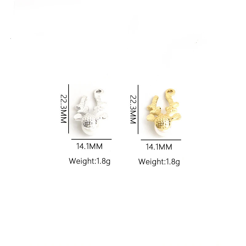 10pcs Delicate Reindeer Horn s Pearls Inlaid Charms Light Temperament Couple Jewelry Findings Christmas Decor 241122