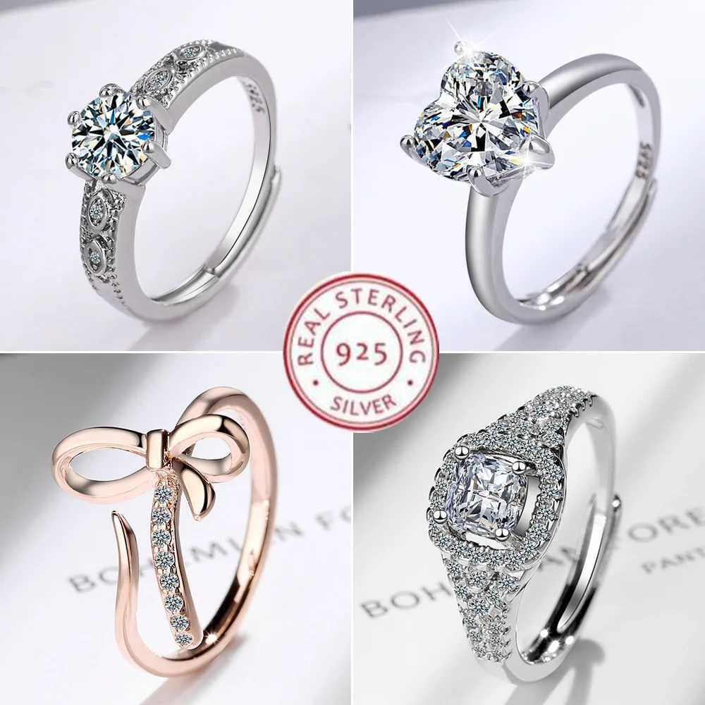 925 sterling silver ring with sparkling zircon adjustable simple fashionable exquisite womens jewelry decoration wedding party gifts W241205