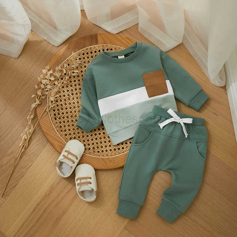 2PCS Winter Baby Tracksuit For Toddler Boys Outfits Contrast Color Long Sleeve Sweatshirts Tops Long Pants Toddler Clothes SetXJ241205