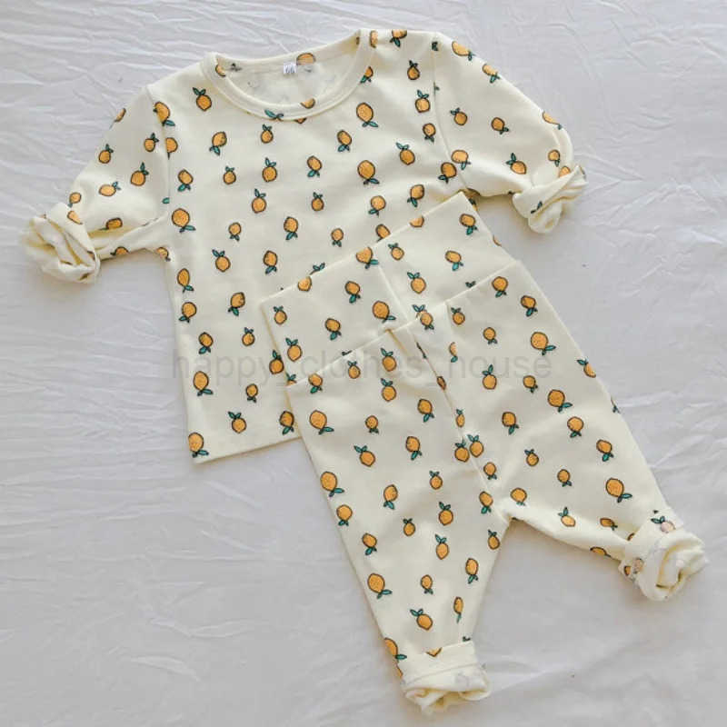 Cotton Warm High Waist Pants+Long Sleeve O-neck Top Sets Toddler Underwear Suits Baby Girls Boys New Cute 0-3years PajamasXJ241205