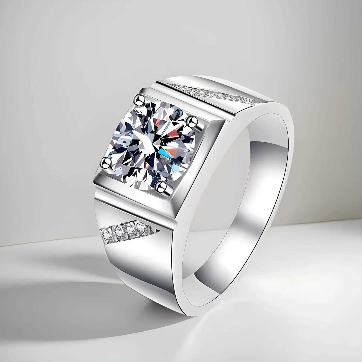 Classic 1 carat VVS1 D color silica mens wedding ring 18K white gold plated with% 925 sterling silver exquisite jewelry W241205