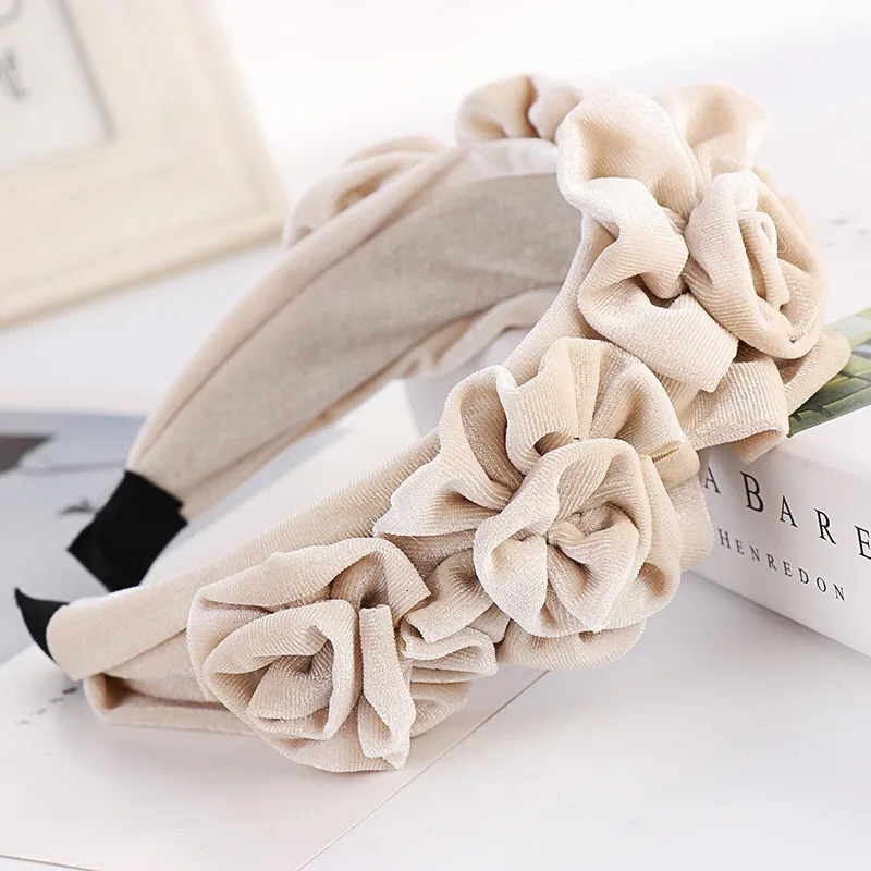 Creative Korean Version Red Fasciator Headband Multi layer Gold Velvet Rose Hair Band Womens Fashion Hair Accessories 241205