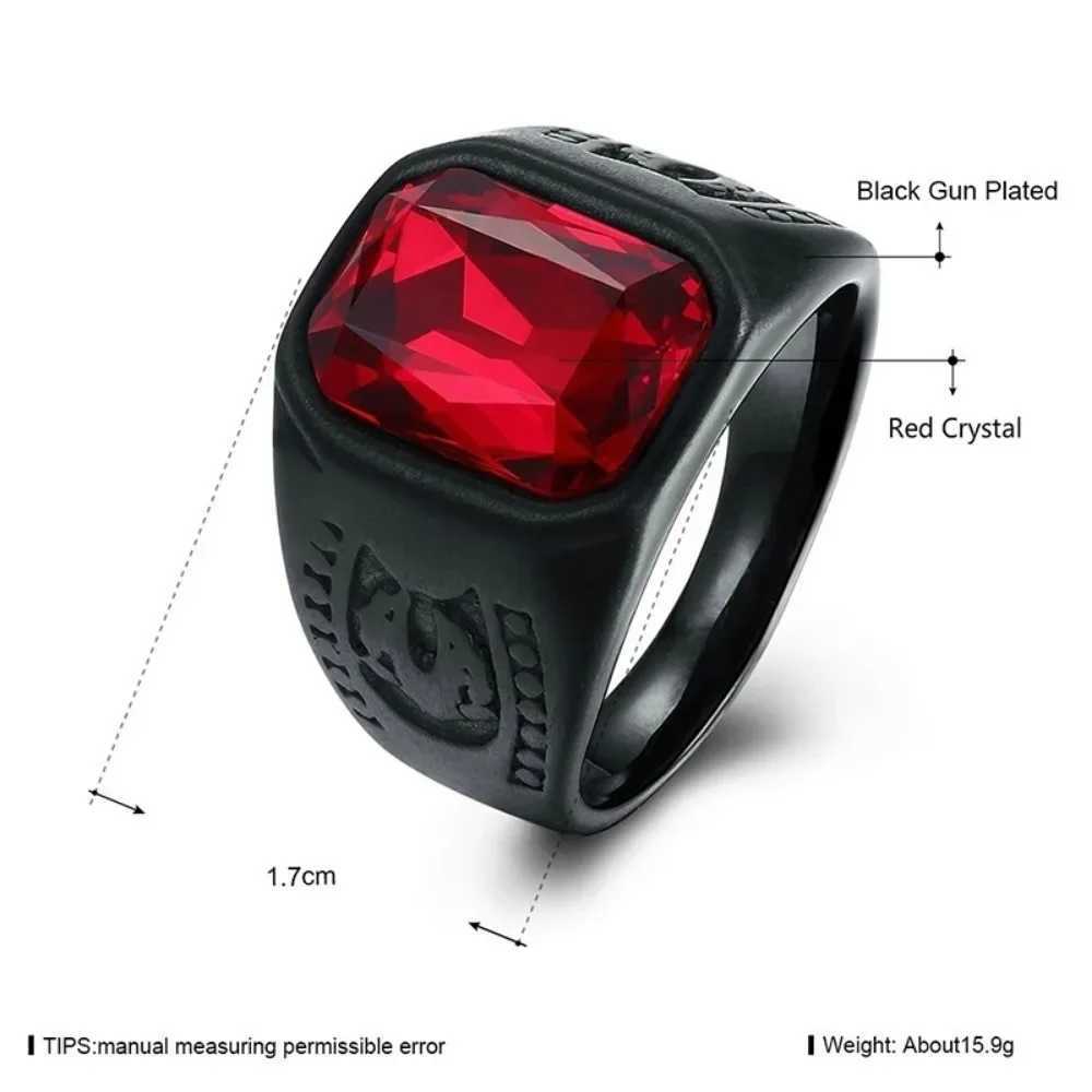 Simple and fashionable redstone crystal black ring for men and women retro gothic punk creative trend wedding ring niche party accessories W241205