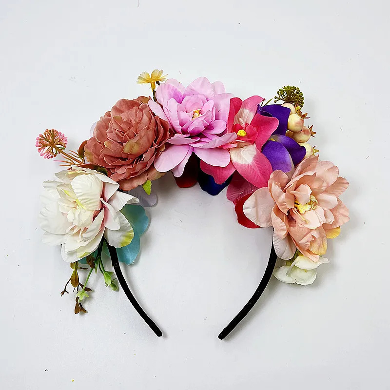 Artificial Fabric Flower Headband For Women Bridal Wedding Simulation Rose Crown Party Mexican Headdress Carnival Decoration 241122