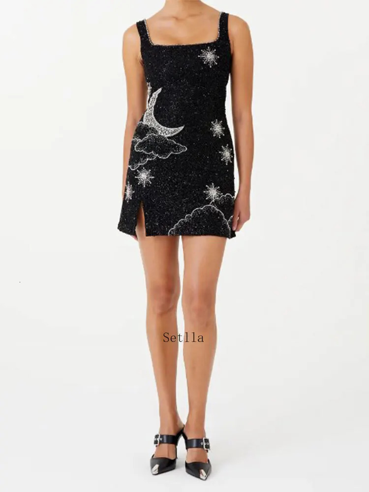 Women Fashion Sequins Printed Suspender Mini Dress Sexy Shiny Sleeveless A-line Vestidos Female Elegant Party Club Evening Robe 241204