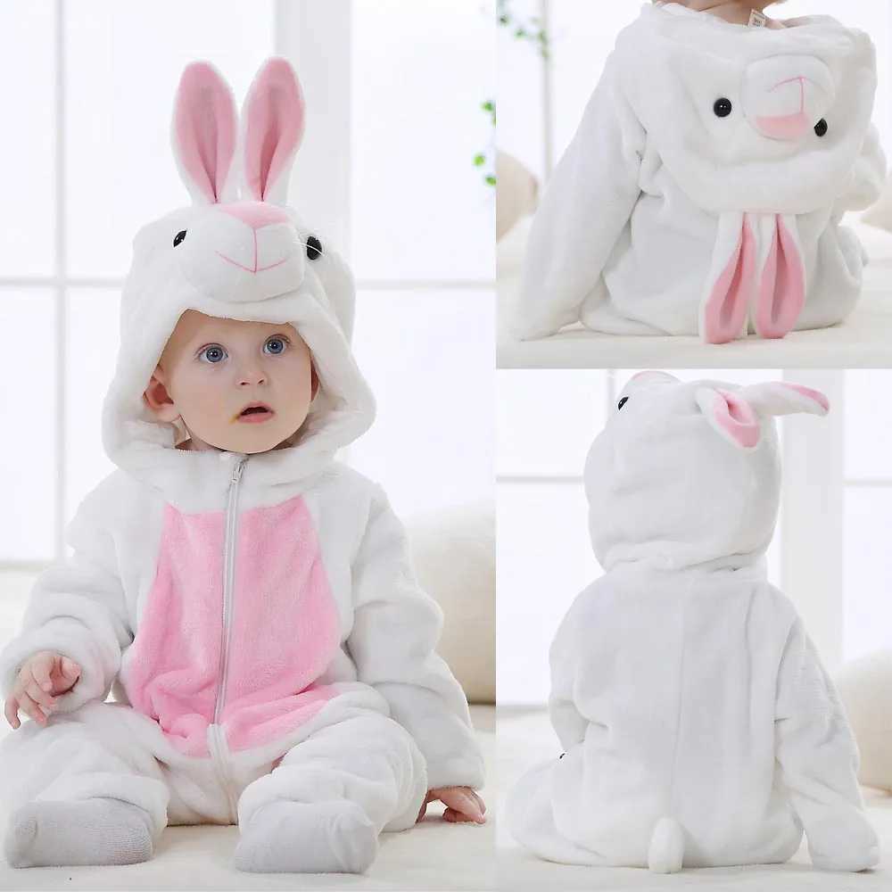 Pajamas 0 to 1 2 3 4 Years Kids Kigurumi Rompers Winter Hooded Cartoon Jumpsuit Baby Clothes Children Animal Cosplay Costumes Jumpsuits H241205