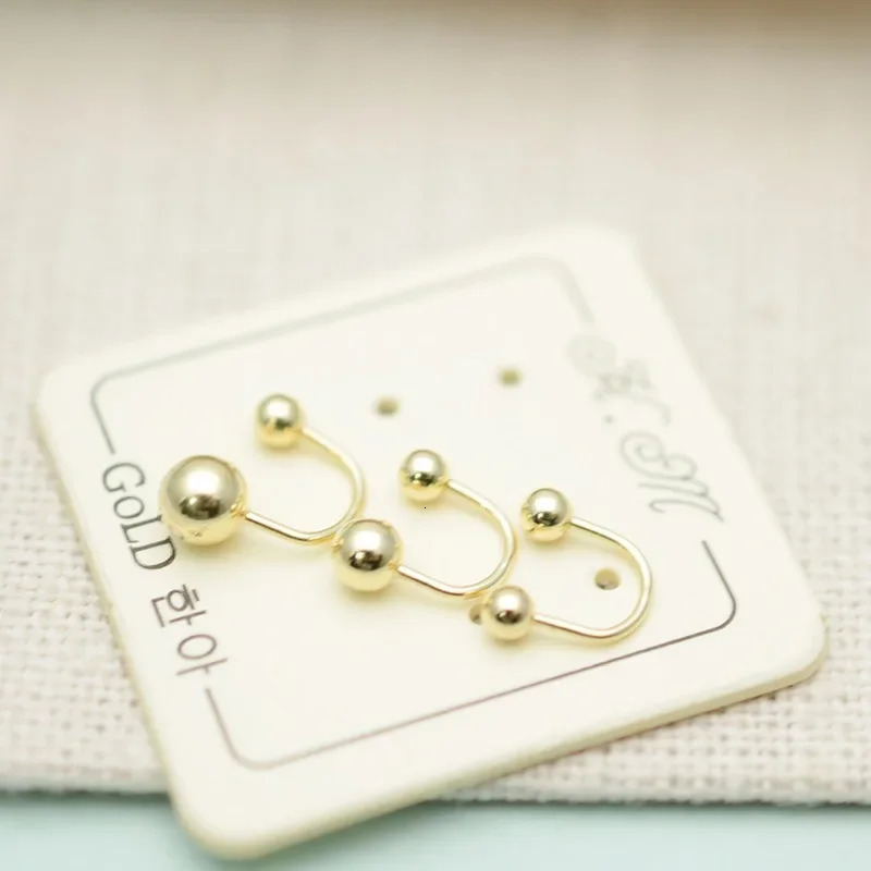 Solid 14k gold round horseshoe shaped earrings with screw back perforated jewelry genuine AU585 gold stud earrings Korean Japanese style 241205