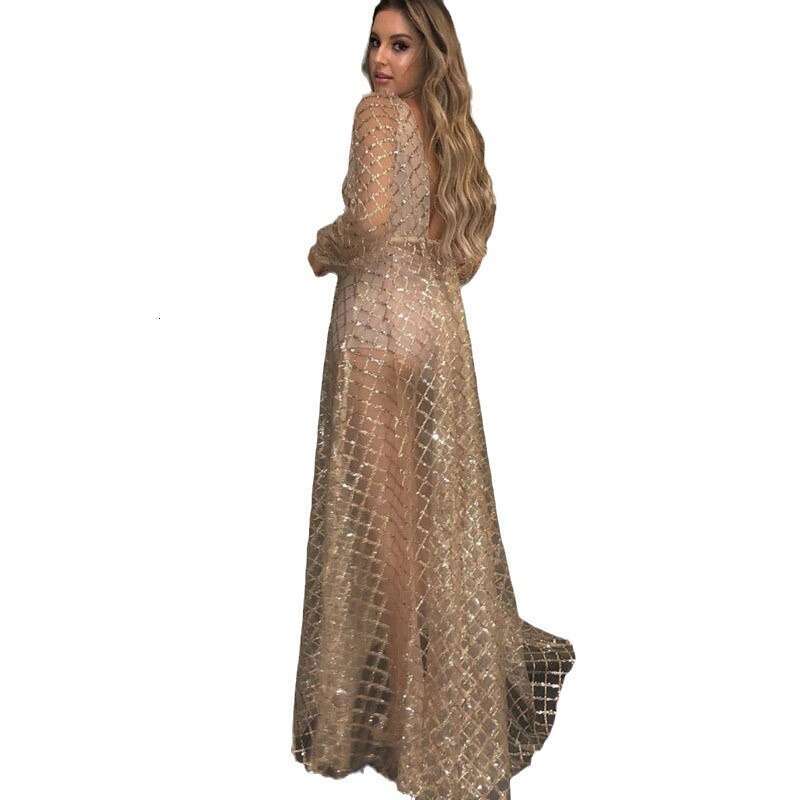 European American women's with hollow out sexy V-neck backless hot stamping dress 2024 new style chic and elegant clothing