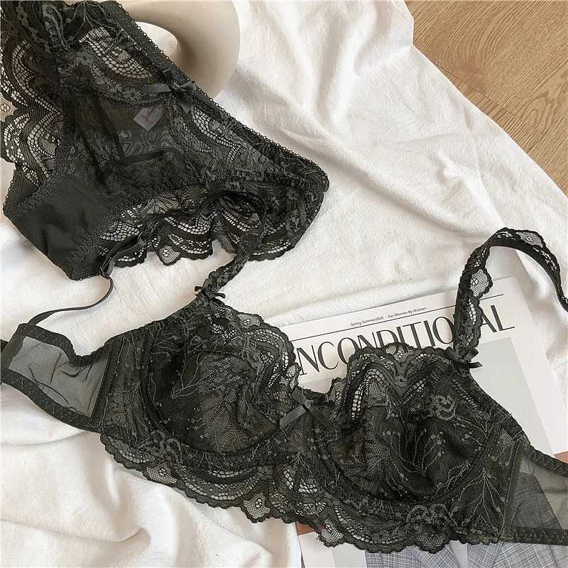 Womens Ultrafine Sexy Lace Underwear Set Transparent Bra Perspective Lightweight Luxury Breathable Underwear SetXJ241205