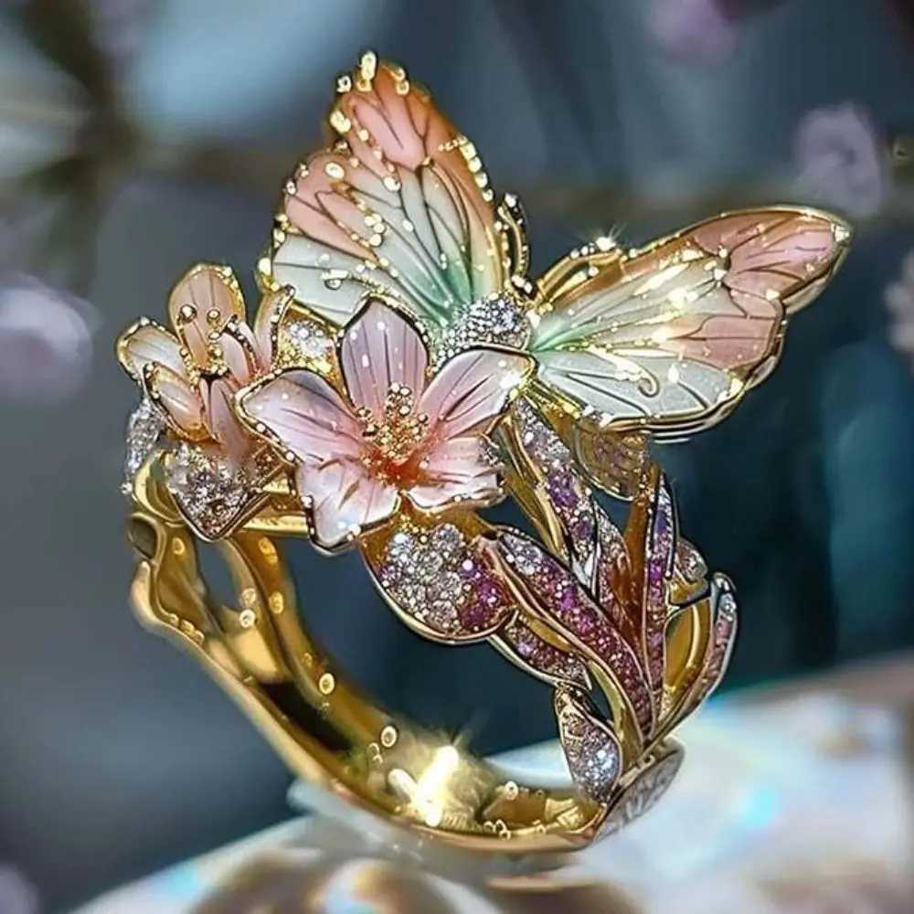 High quality butterfly ring with no fading process open ring retro ring gift finger decoration fashionable jewelry decoration W241205