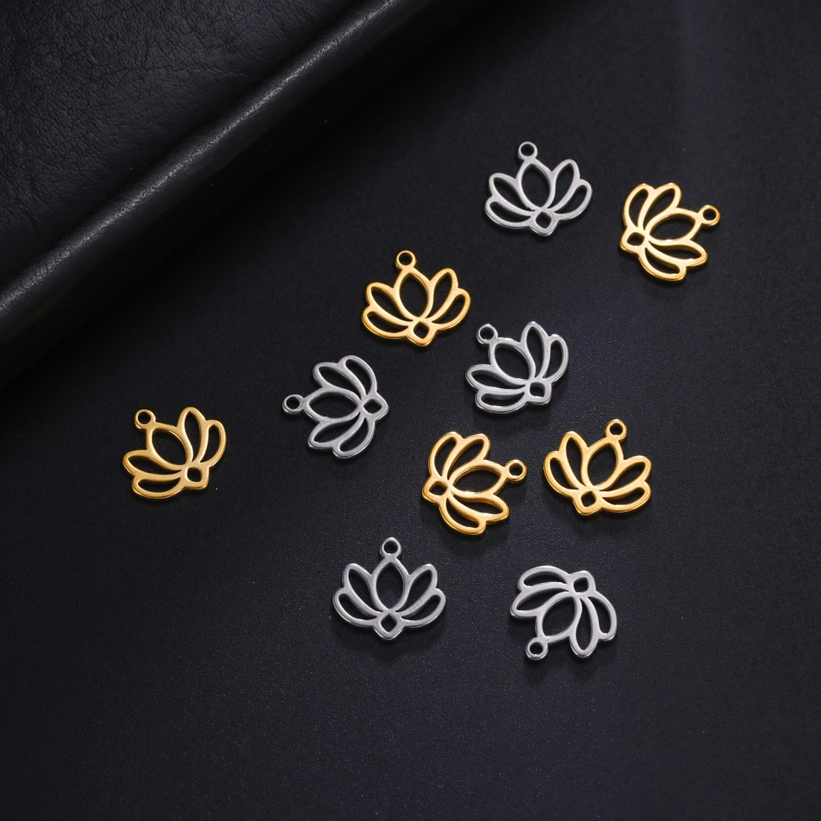 EUEAVAN 5pcs Mini Lotus Stainless Steel Charms Wholesales Necklace Bracelet Earrings Small Pendant Jewelry Making Accessories 241122