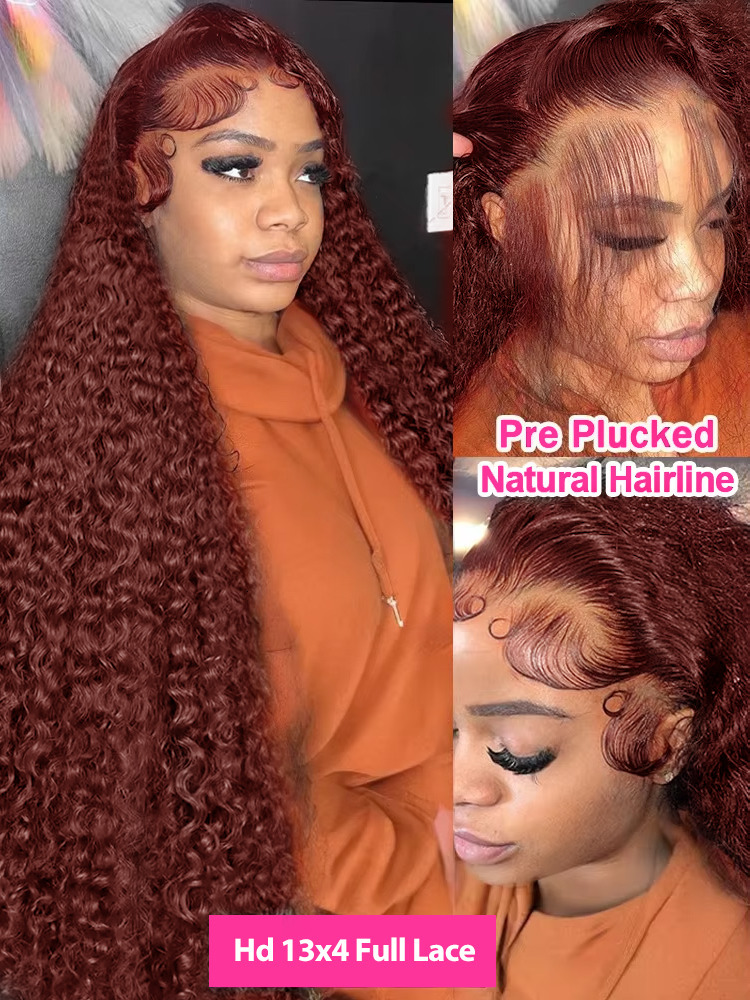 Water 13X6 Reddish Brown Deep Wave Frontal Hair Colored Loose Curly 13X4 HD Lace Front Human Wig For Women