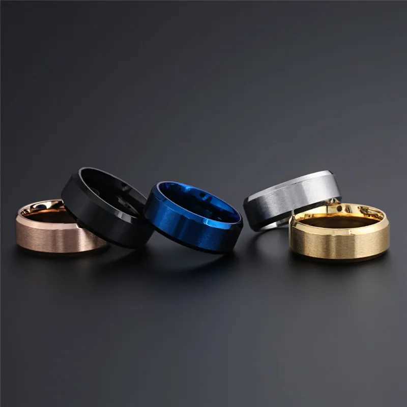 8mm gold brushed stainless steel ring suitable for men and women simple rings wedding bands couple jewelry accessories W241205