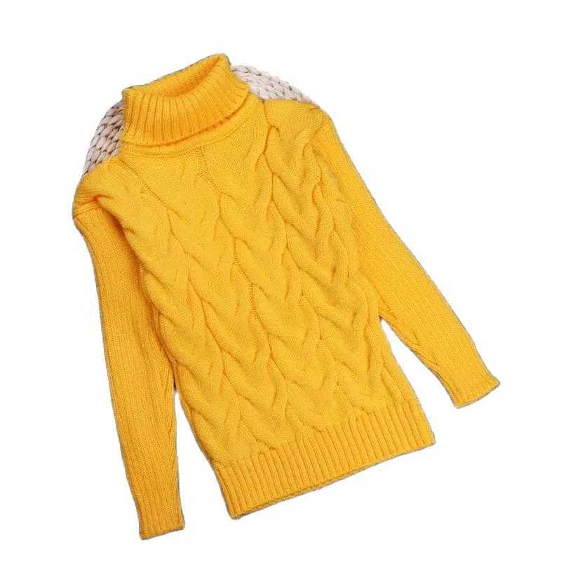 Childrens Sweater Autumn Boys and Girls Knitted Bottom Turtle Neck Shirt Youth Solid High Collar Pullover 1-16Y W241205