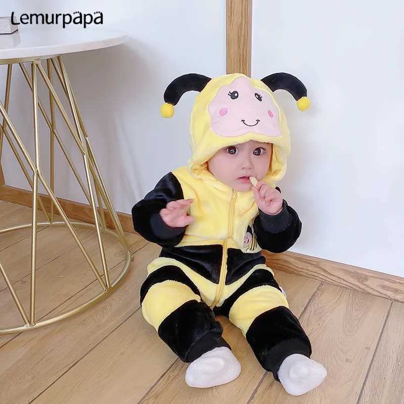 Pajamas Newborn Baby Clothes Romper Onesie Winter Infant Baby Costume Ropa bebe Soft Girls Boys Rompers Cute Bee Flannel Toddler Outfits H241205