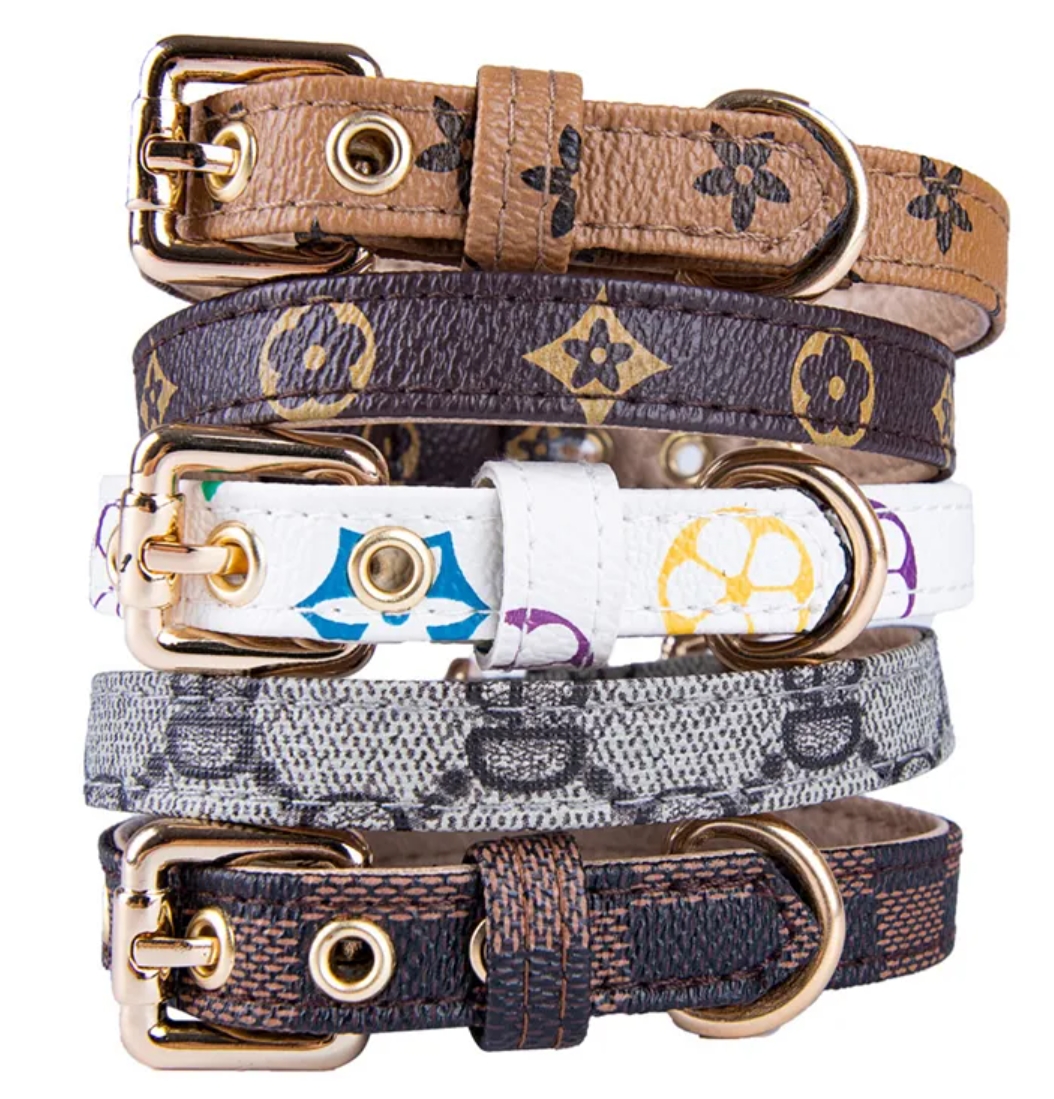 5 styles Adjustable PU Leather Pet Collars Fashion Letters Print Old wers Leashes for Cat Dog Necklace Durable Neck Decoration Accessory Pets Supplies