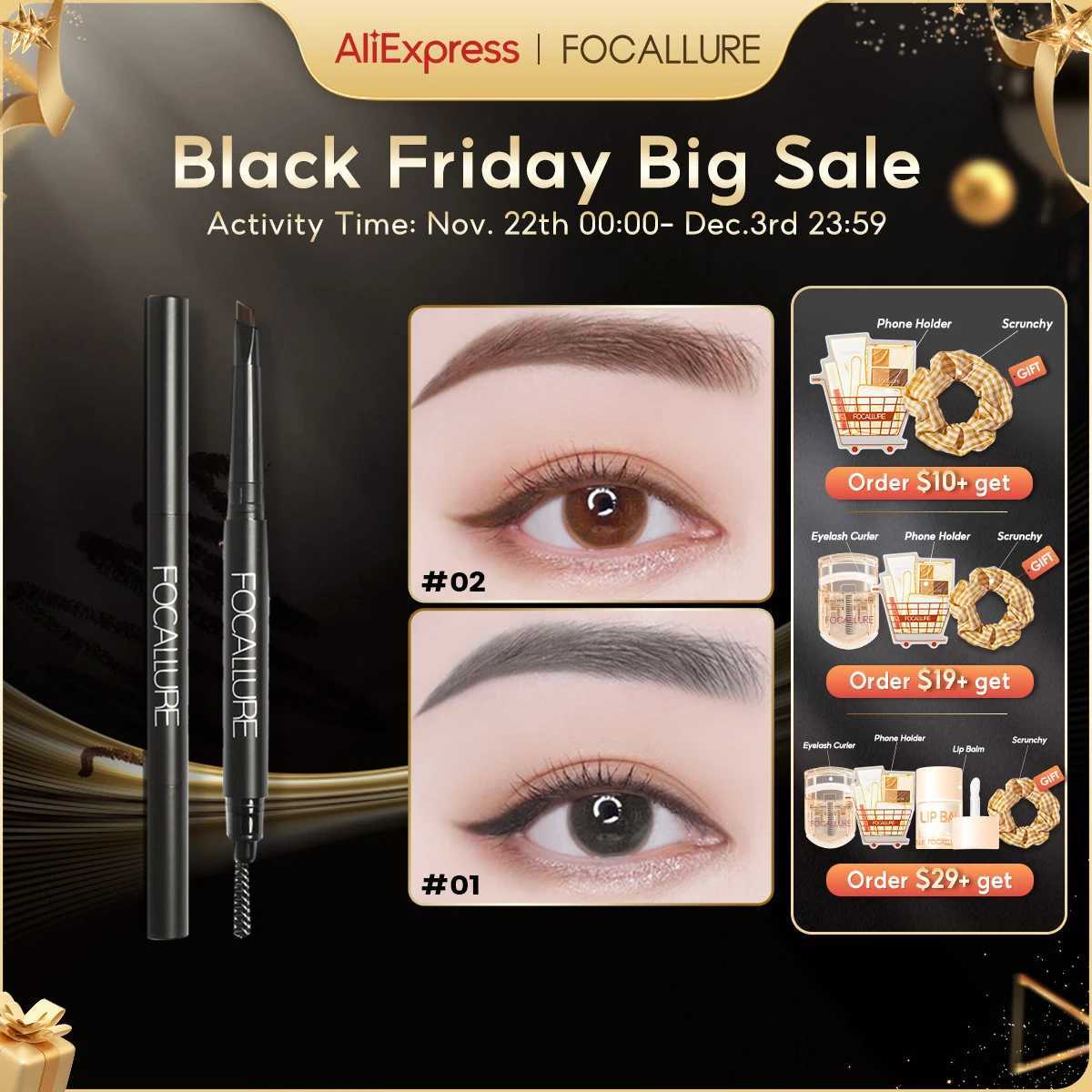 FOCALLURE 3-color eyeliner precise eyebrow eyeliner durable waterproof blond brown eyeliner cosmetics tool W241205