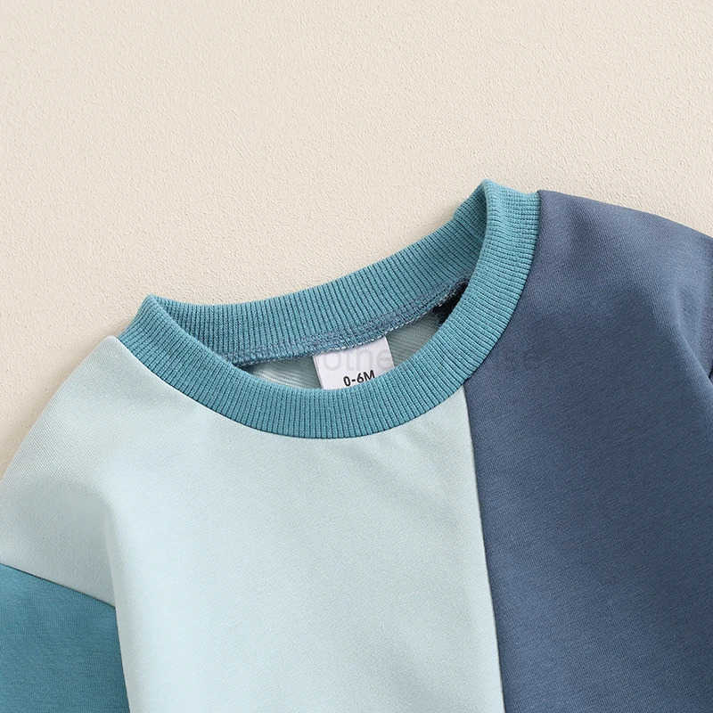 Toddler Boys Girls Tracksuit Outfit Contrast Color Long Sleeve Round Neck Sweatshirt Elastic Waist Trousers 2Pcs Sports SetXJ241205