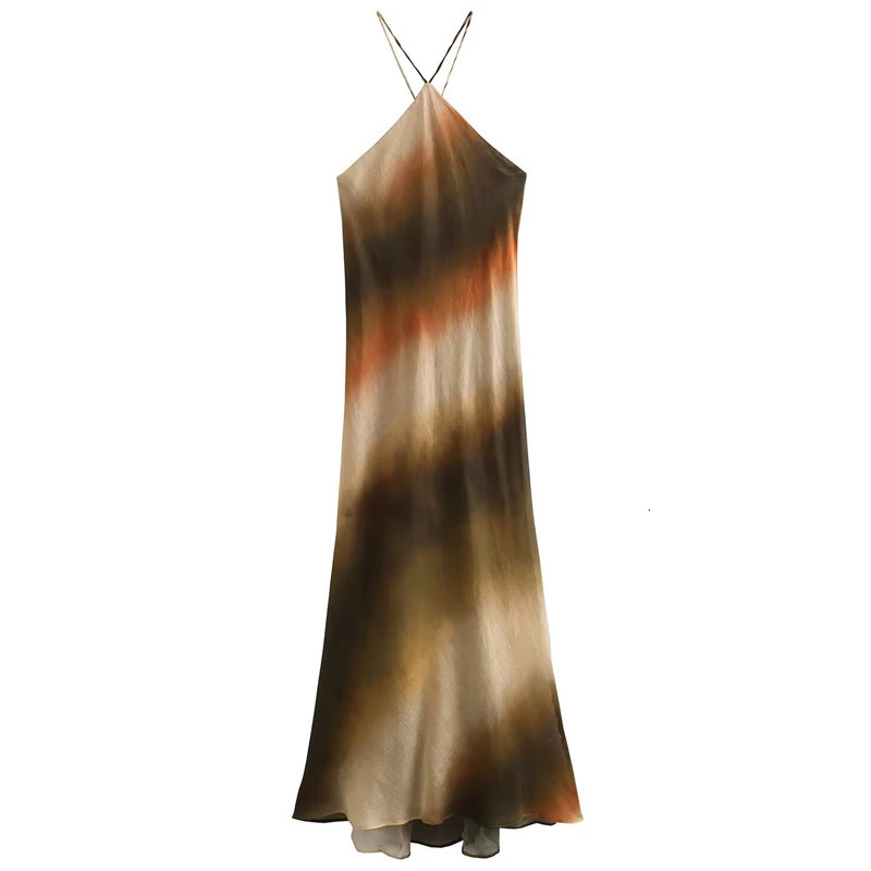 HXAO Tie Dye Halter Dresses Women Dresses Summer Sleeveless Backless Slim Maxi Dresses Sexy Elegant Party Dresses For Women 241205