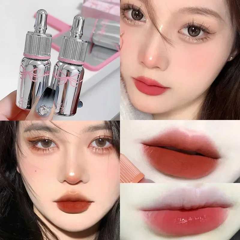 Small Baby Bottle Lipgloss Matte Velvet Lip Gloss Chocolate Color Lipstick Long Lasting Waterproof Lip Makeup Korean CosmeticsXJ241205