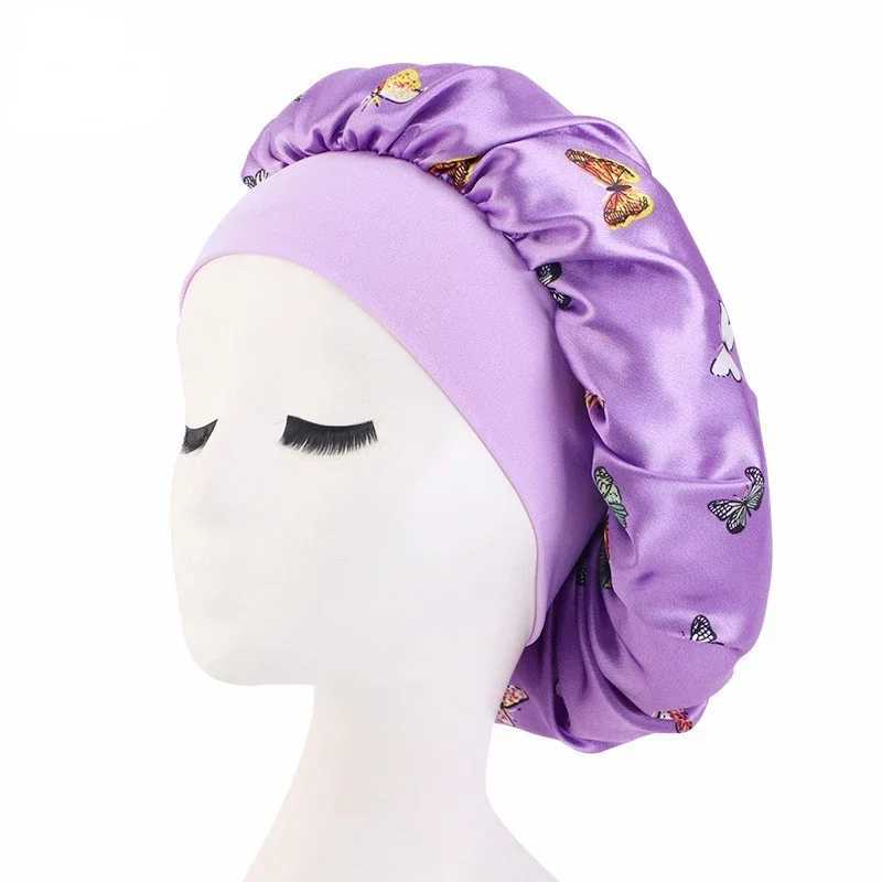 Multi-functional Printing Satin Bonnet for Women Elastic Wide Band Night Sleep Satin Hat Chemo Cs Hair Fashion Head WrXJ241205