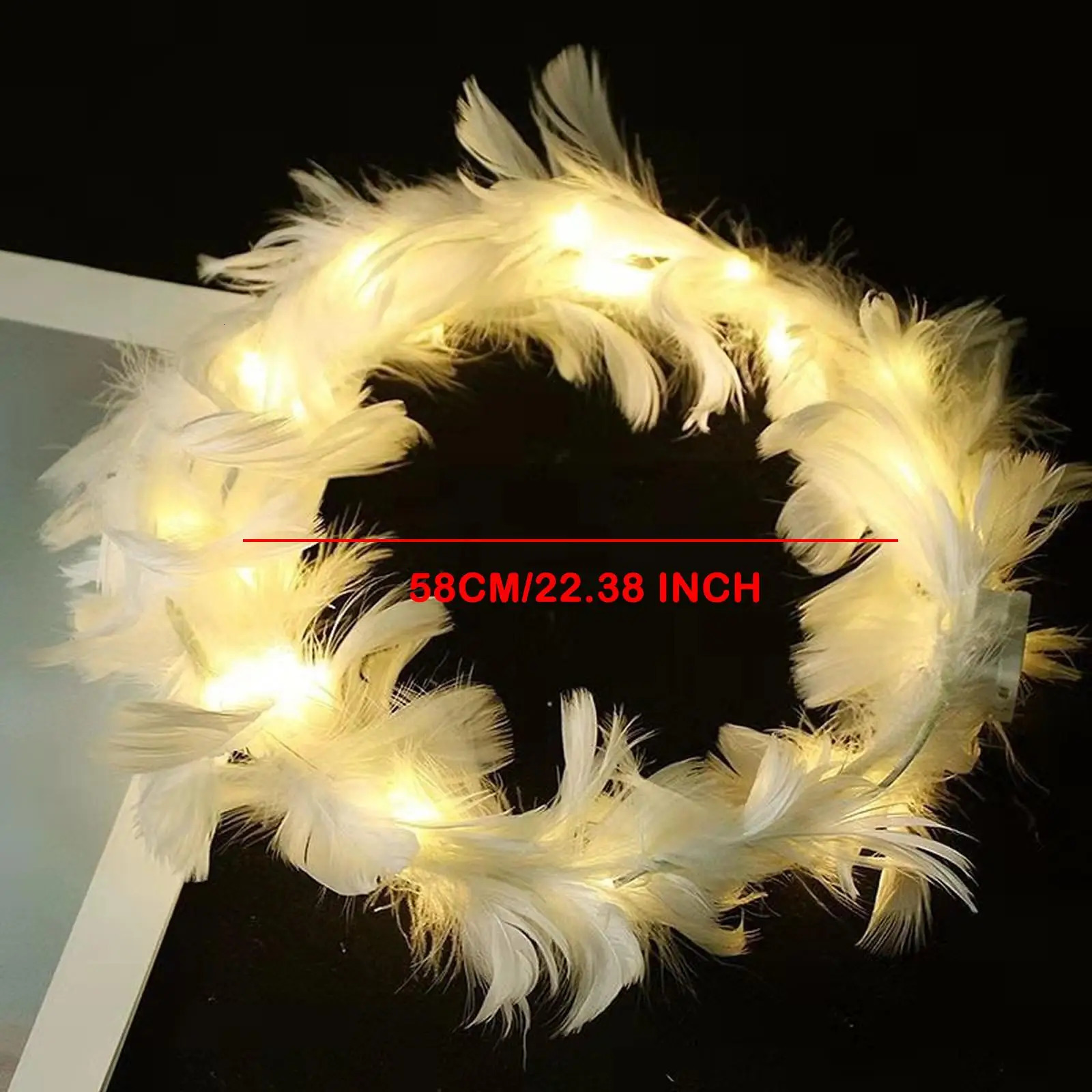 LED Feather Wreath Crown Headband Luminous LightUp Angel Halo Girls Wedding Christmas Party Headdress Gifts 241122