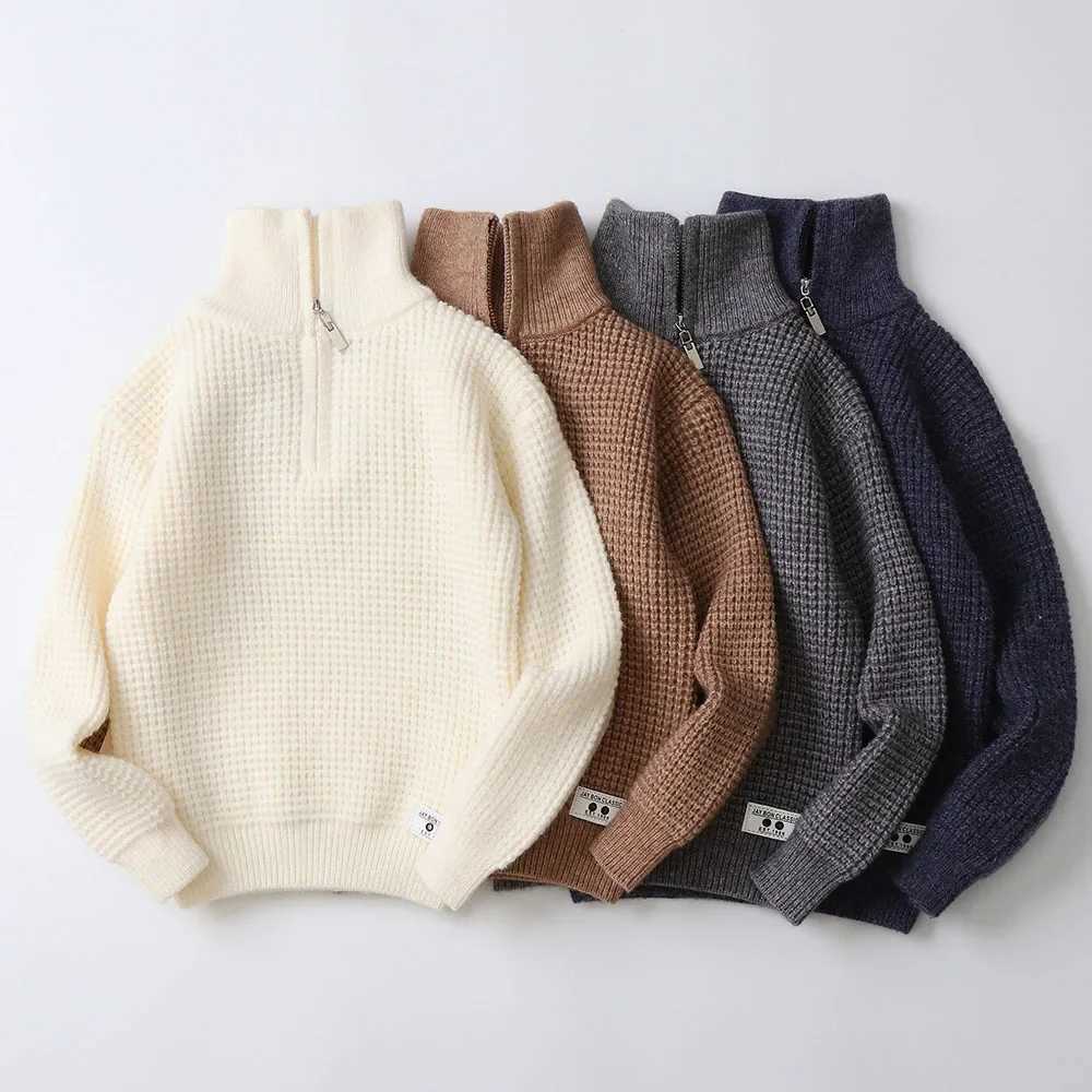 New autumn childrens clothing turtle collar boys sweater warm cashmere childrens knitted floral cotton knitted jacket teenagers top W241205