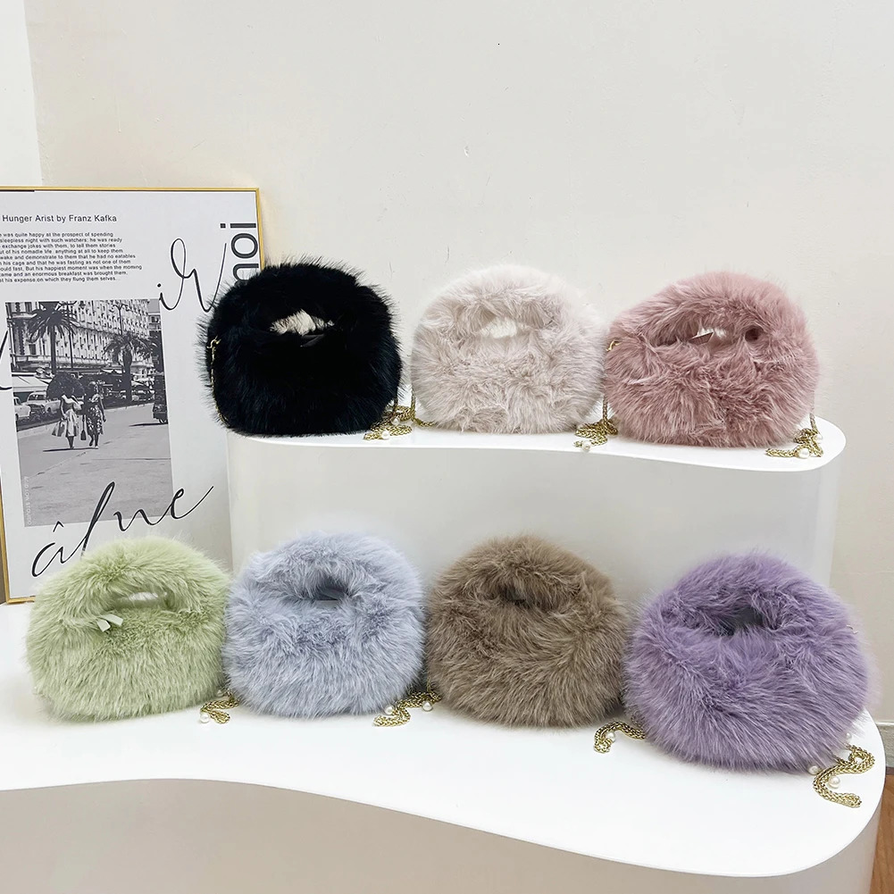 Artificial fox fur shoulder bag womens cross body bag pearl clutch wallet homeless bag work travel bag 241205