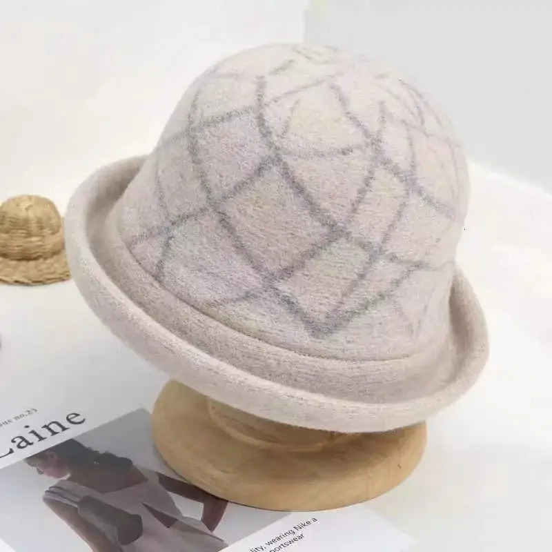 Retro style beige womens wool hat upturned ribbon closed Fedora hat womens winter hat blower church hat 241205