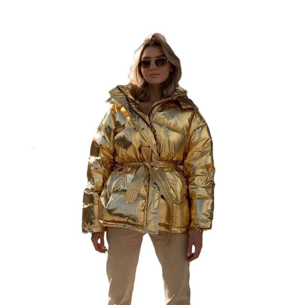 Hooded women's sports outdoor glossy bread European American autumn and winter cotton jacket, 2024 new casual versatile fashion clothing