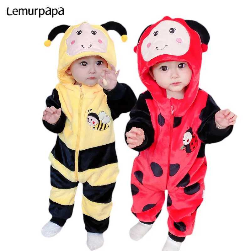 Pajamas Newborn Baby Clothes Romper Onesie Winter Infant Baby Costume Ropa bebe Soft Girls Boys Rompers Cute Bee Flannel Toddler Outfits H241205