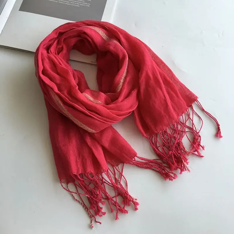Cotton linen lightweight womens scarf fashion long womens bag solid color Muslim head scarf shawl and bag 241205