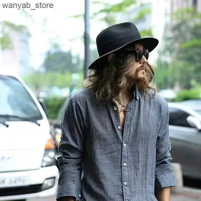 Cloches Large Size 55-57 61-62cm New Natural Panama Straw Hat Summer Men Women Wide Brim Beach UV Protection Fedora Sun Hat Wholesale L240910