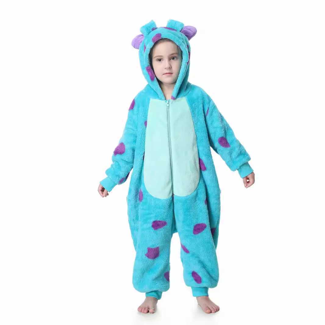 Pajamas Kids Sully Onesie Flannel Pajamas for Children Kigurumi One-piece Pyjamas Halloween Cosplay Costume H241205