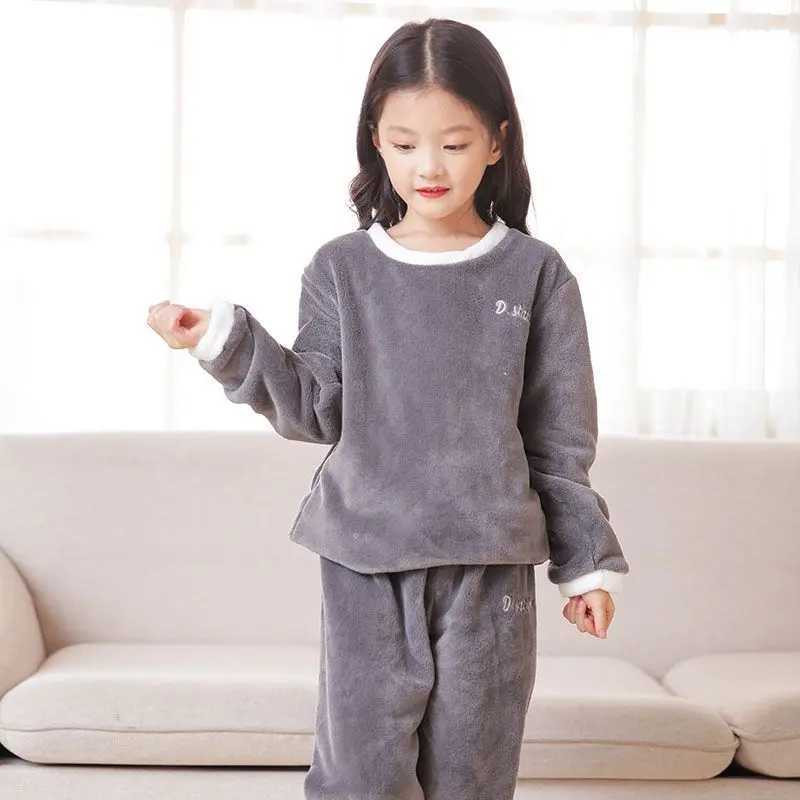 Pajamas Flannel Pajama Pullover Top Winter Toddler Children Baby Coral Fleece Warm Sweatshirt Pant 2pcs Boy Girl Kids Fall Sleepwear Set H241205