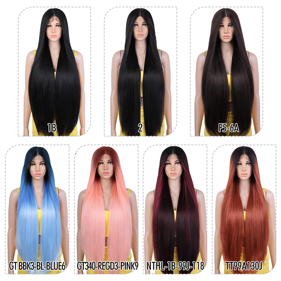 Noble Synthetic For Women 36 Inch Kinky Straight Ombre Wigs Cosplay Lace Front Wig