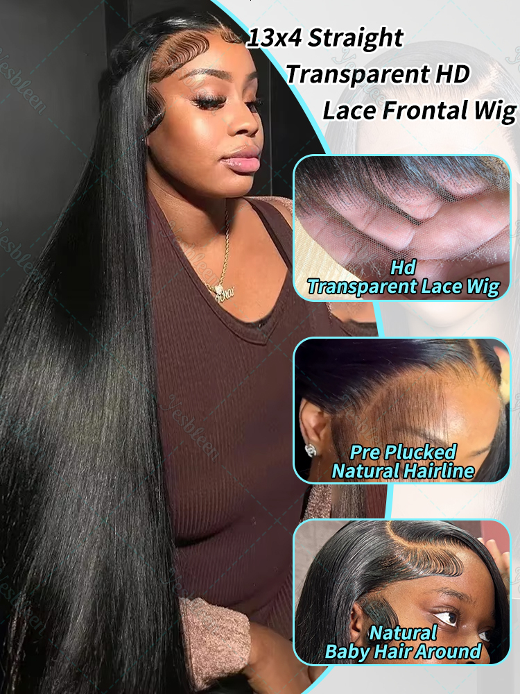 Brazilian 30 38 Inch Straight Frontal 13X4 13X6 Transparent HD Lace Front Wigs Human Hair Pre Plucked 5X5 Closure Wig