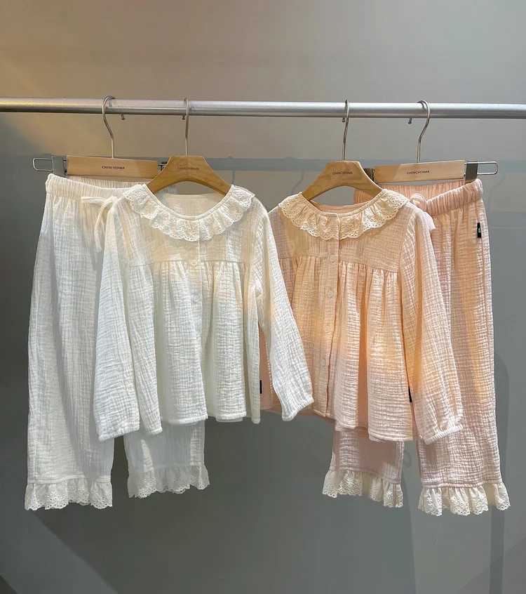 Pajamas Cute Kid Girls Lolita Round Neck Cotton Crepe Pajama Sets.Toddler Kids Cardigan Pyjamas Set Home Sleepwear.Childrens Clothing H241205