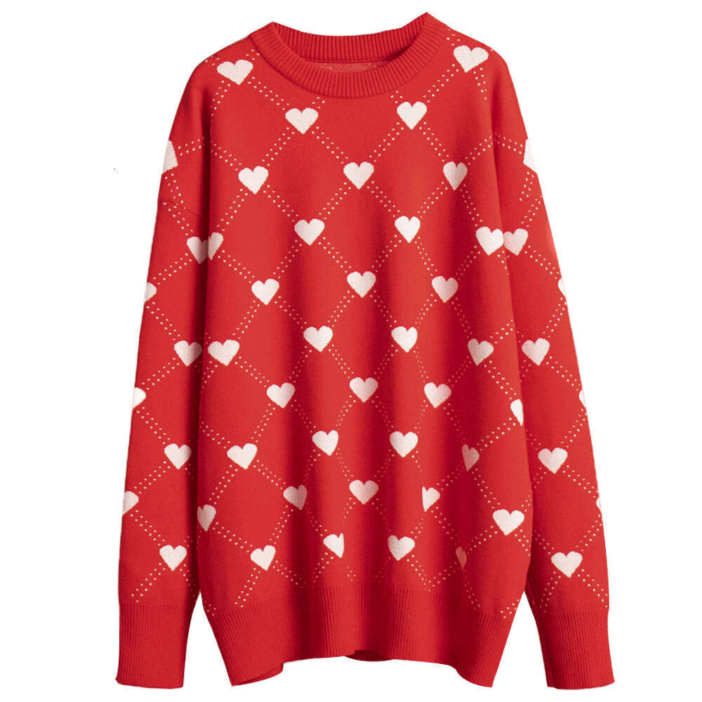 Love European American autumn and winter medium long knitted love pullover round neck sweater 2024 new style temperament chic elegant clothing