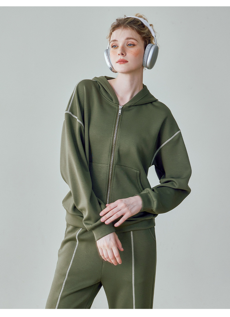 2025--Sports Suit Women's Loose Casual Zipper Hoodie + Straight Trousers Two-Piece Set Loose Fit