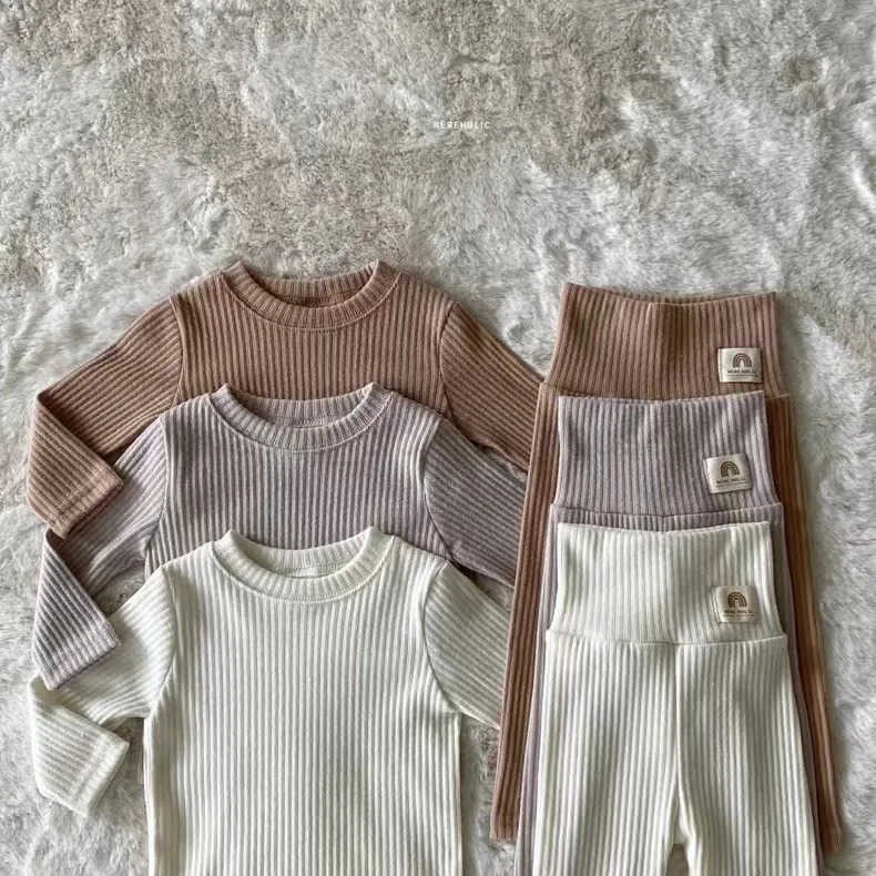 Autumn Winter New Baby Long Sleeve Pajamas Set Infant Solid Homewear 2pcs Suit Boys Girls Tops + Pants Toddler Casual OutfitsXJ241205