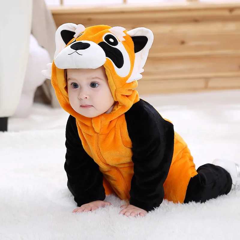 Pajamas Baby Raccoon Rompers Onesies Kids Halloween Costume Outfit Toddler Boy Girl Winter Clothes Flannel Cute Animal Kigurumis 2023 H241205