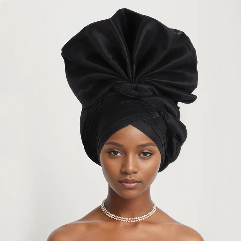 Nigeria Raw Silk Fan Gele Wedding Party Head Wraps Headwear Female Headbands 2024 African Womens Autogele Already Made Headtie 241205