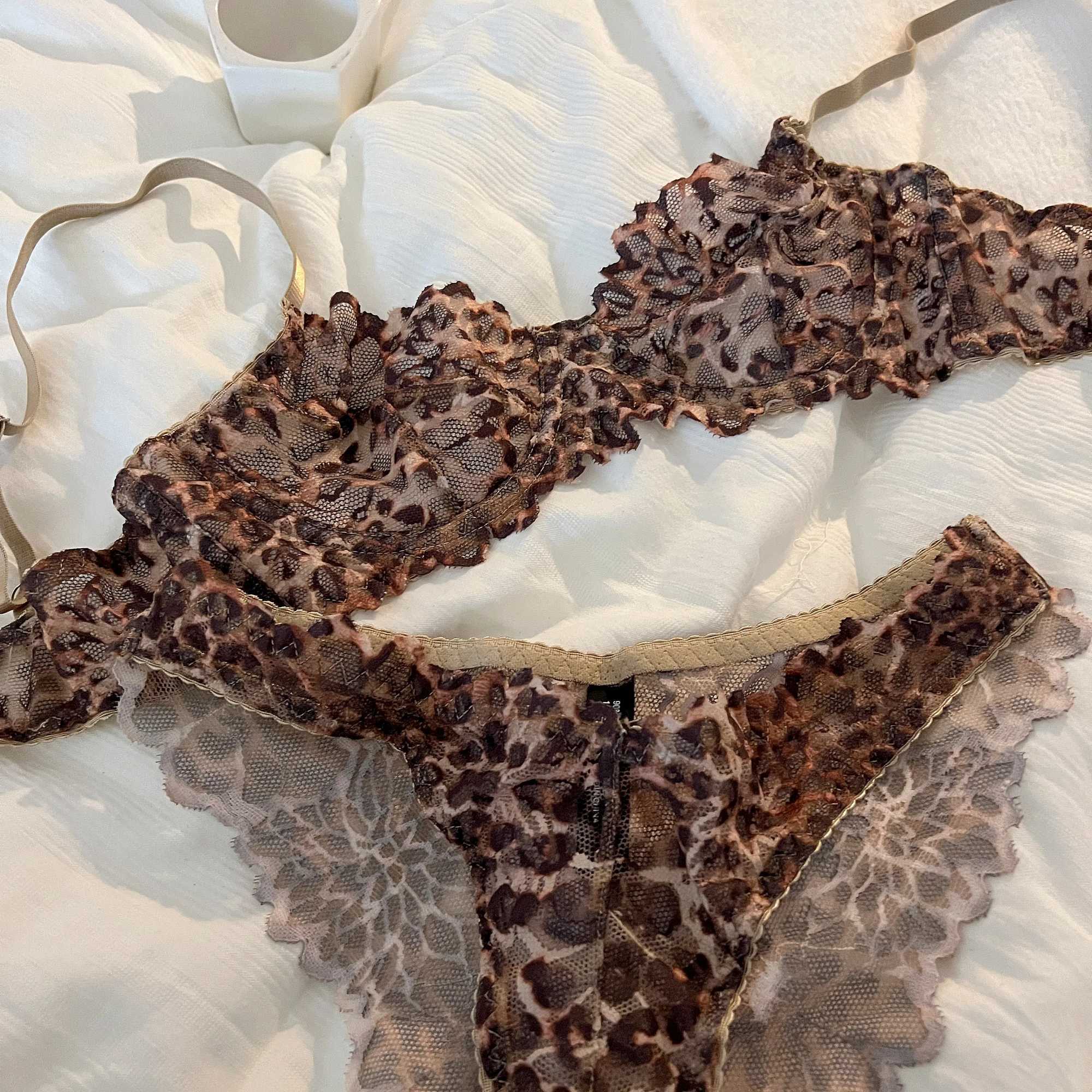 French Sexy Thin Leopard Print Transparent Lingerie Comfortable Underwear Womens Gathered Underwire Bra Set ThongXJ241205